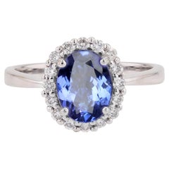New Certified Tanzanite Diamonds 18 karat White Gold Daisy Ring