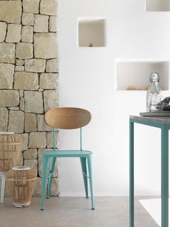 New Chair in Wrought Iron with Wooden Back, Indoor and Outdoor