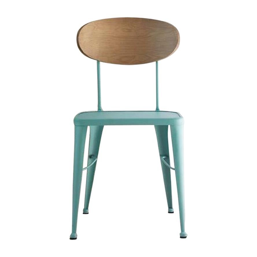 Neuer Stuhl aus Schmiedeeisen mit Holzrücken:: für drinnen und draußen