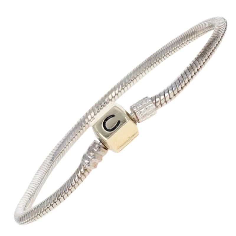 New Chamilia Gold Snap Bracelet, Silver and 14 Karat Yellow Gold Snake Chain For Sale