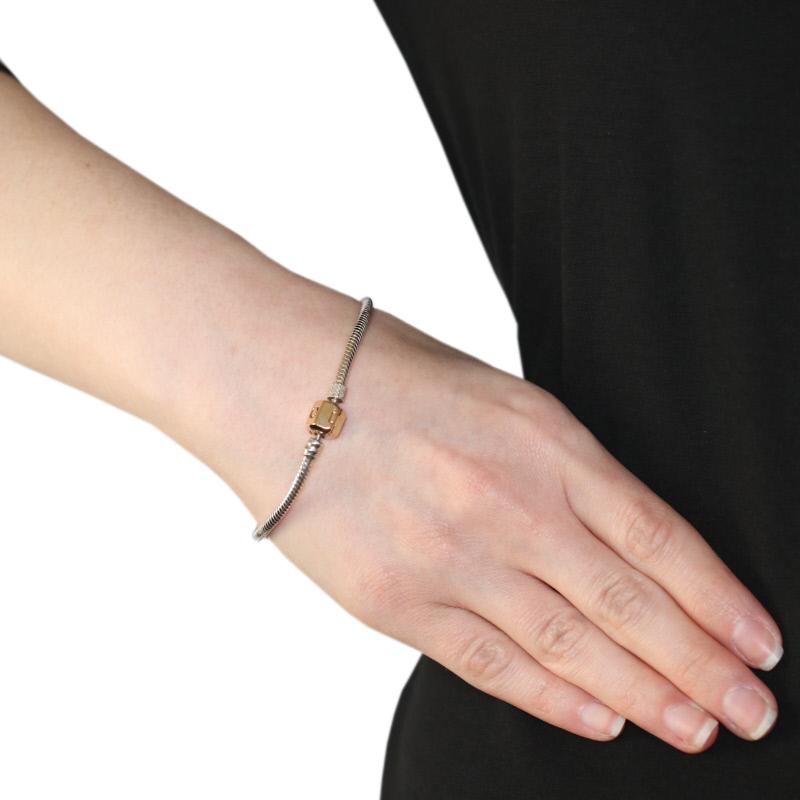 This authentic Chamilia bracelet is sure to delight and would make a very thoughtful gift for someone you love! Crafted in sterling silver, this NEW bracelet features a sophisticated snake chain design sure to be admired. The bracelet securely