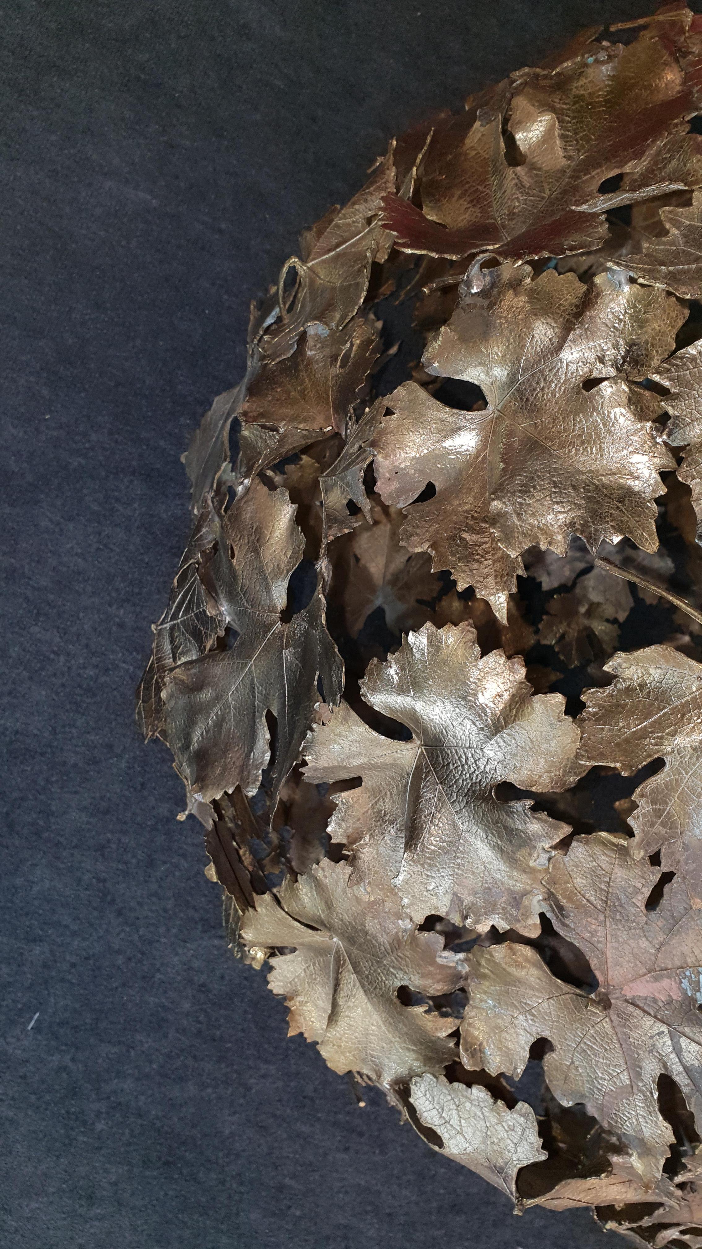 New Chandelier Pendant Ball Lamp in Bronze Featuring a Wine Leaves For Sale 2