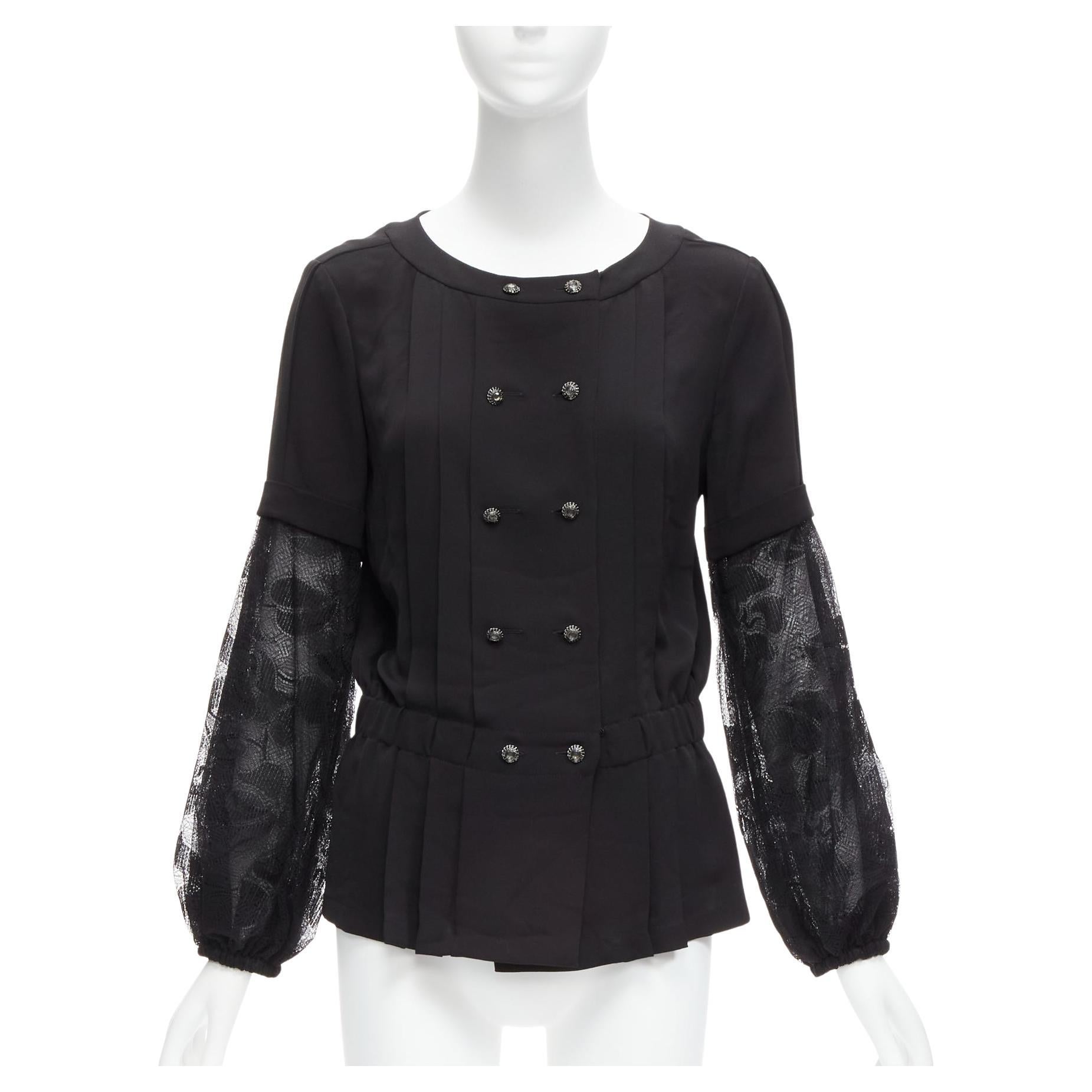 new CHANEL 13P 100% silk floral lace laye sleeves pleated jacket blouse FR36 S For Sale