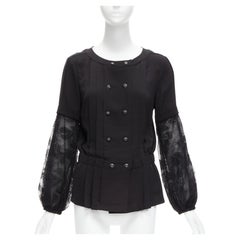 new CHANEL 13P 100% silk floral lace laye sleeves pleated jacket blouse FR36 S