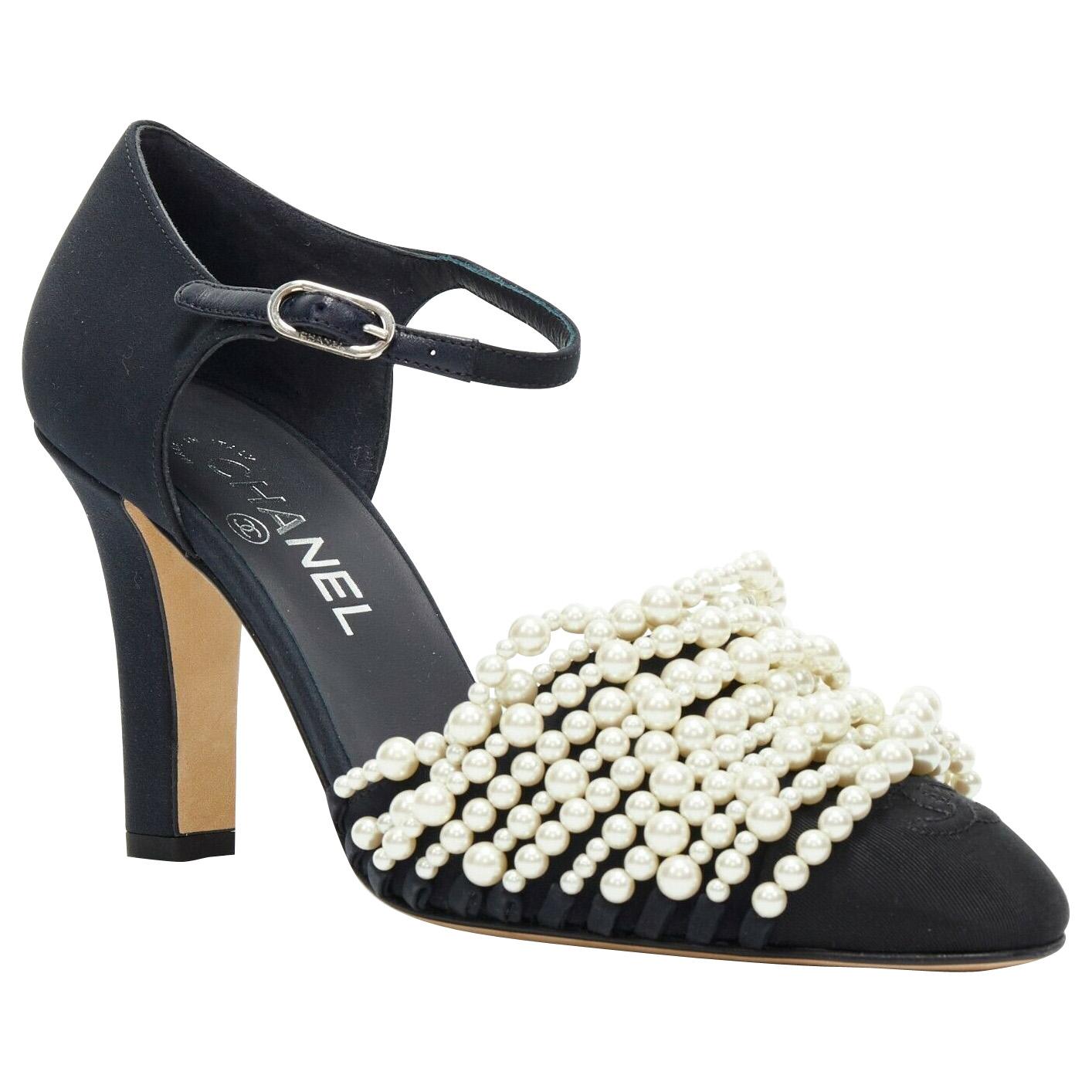 Chanel Pearl Trim Logo D'Orsay Cap Toe Heels – Recess