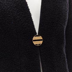 new CHANEL 19A black wool boucle gold round shoulder cocoon jacket FR38 M