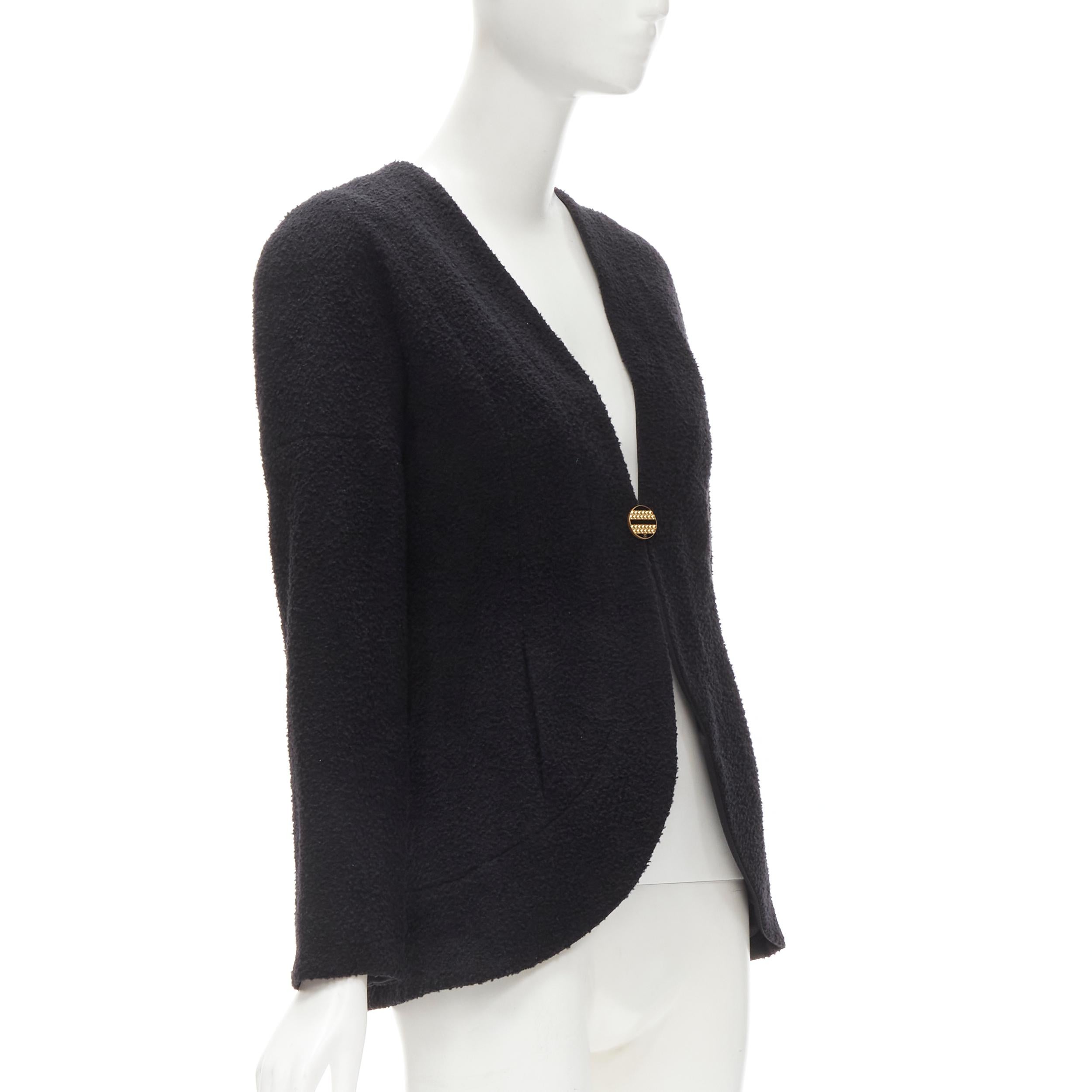 new CHANEL 19A black wool boucle gold round shoulder cocoon jacket FR38 M In New Condition For Sale In Hong Kong, NT