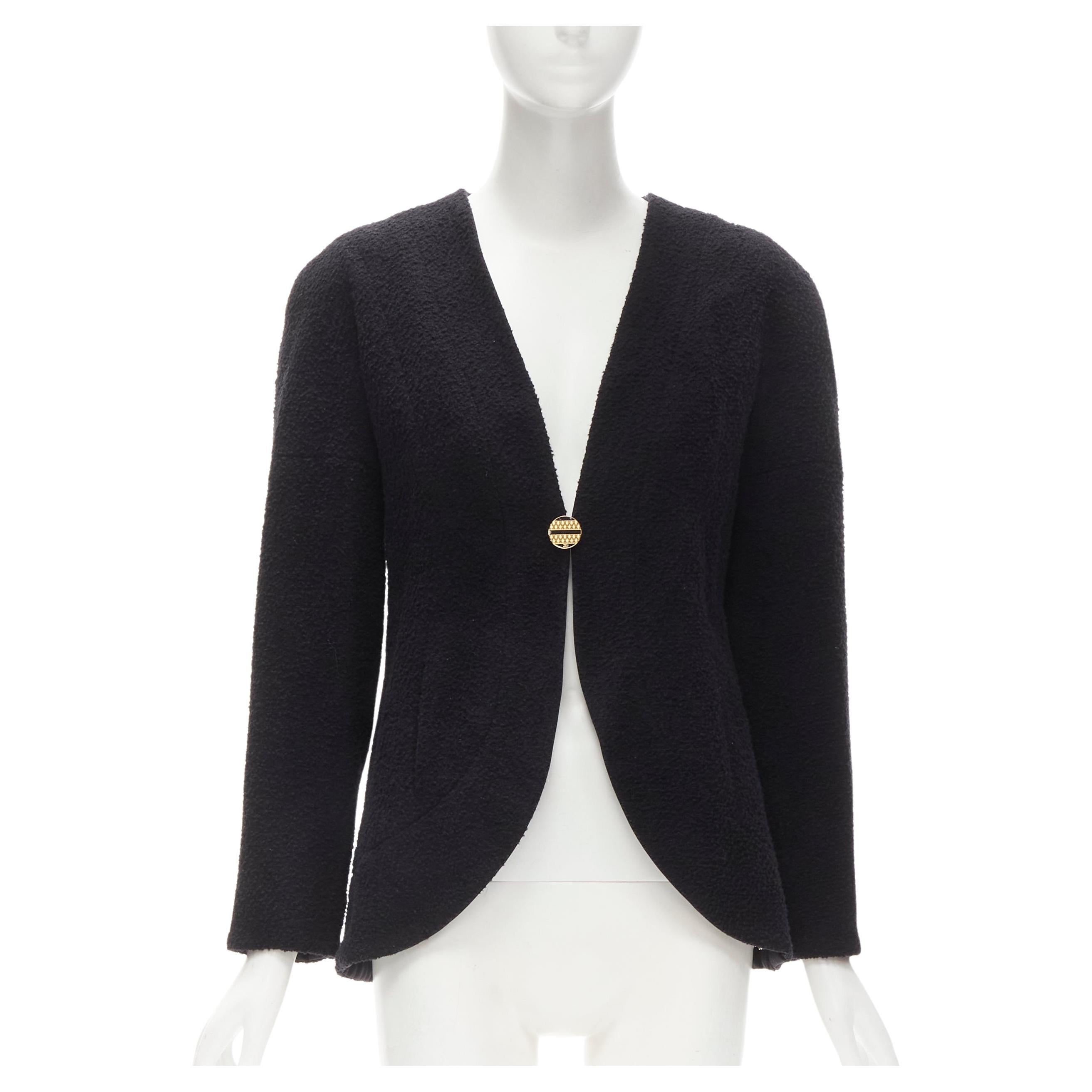 new CHANEL 19A black wool boucle gold round shoulder cocoon jacket FR38 M For Sale