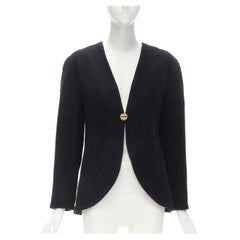 new CHANEL 19A black wool boucle gold round shoulder cocoon jacket FR38 M