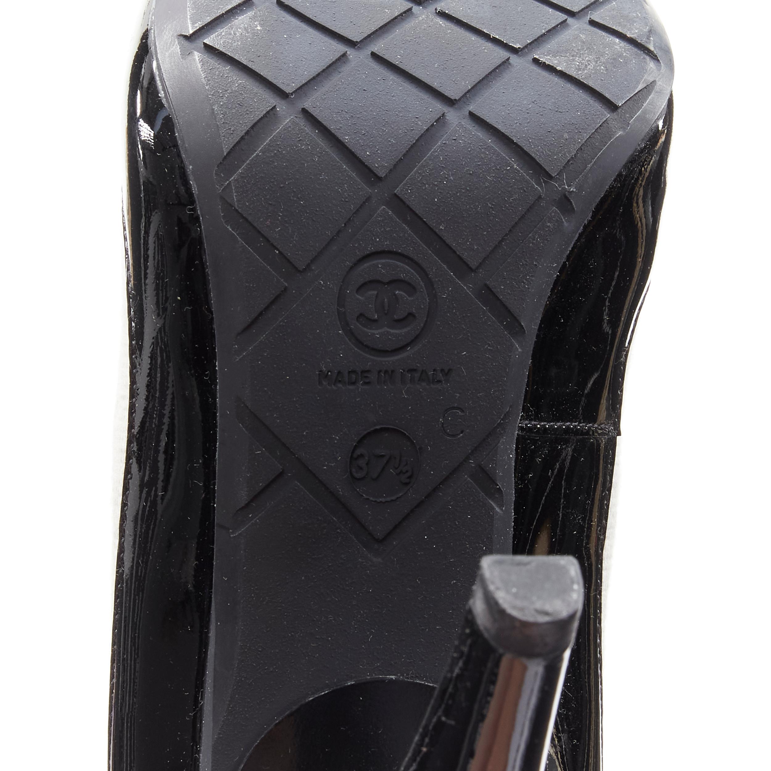 new CHANEL 2014 Runway beige ribbed sock black patent CC logo high heel EU37.5 5