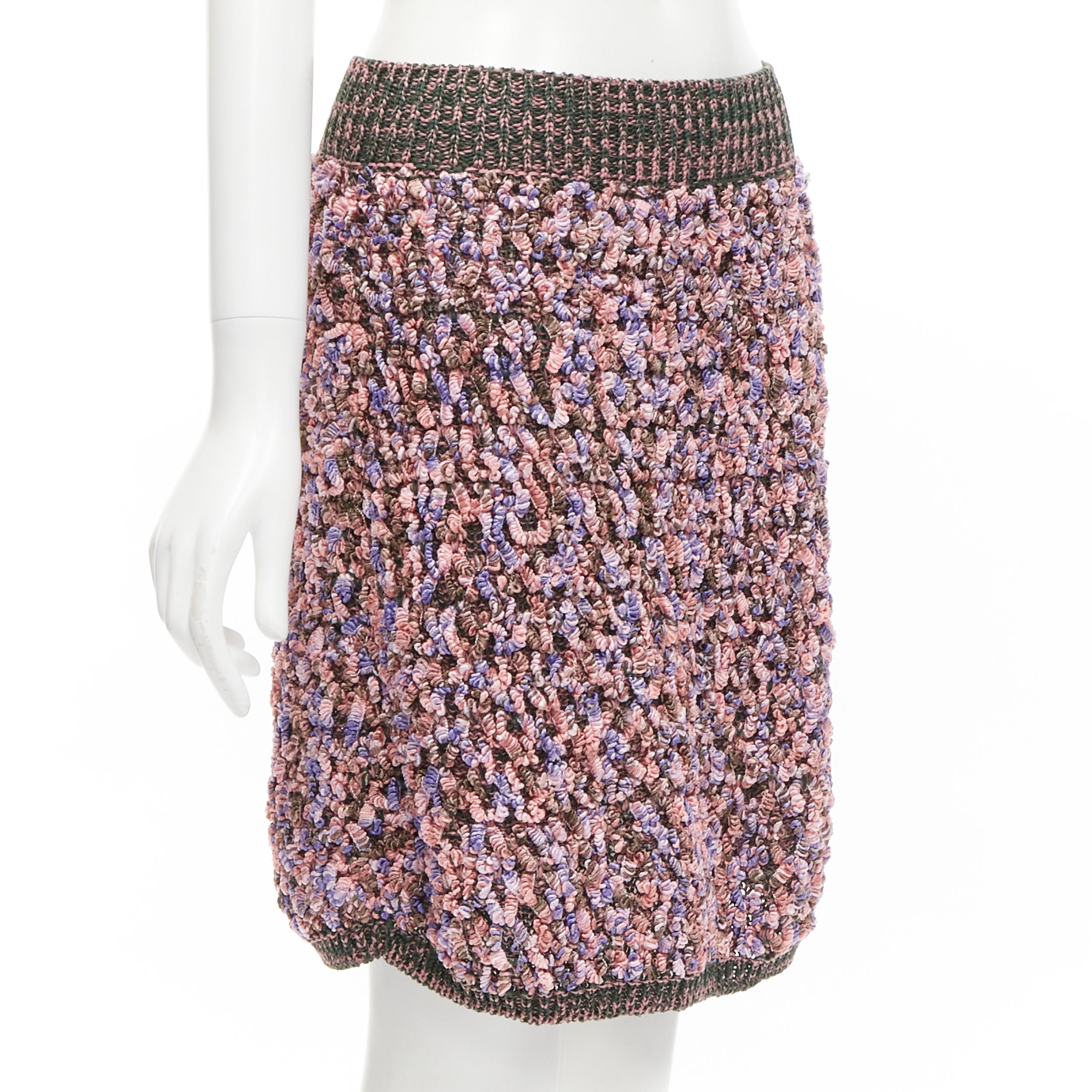 new CHANEL 2015 Runway Look 24 pink rope blossom boucle skirt FR40 L In New Condition In Hong Kong, NT