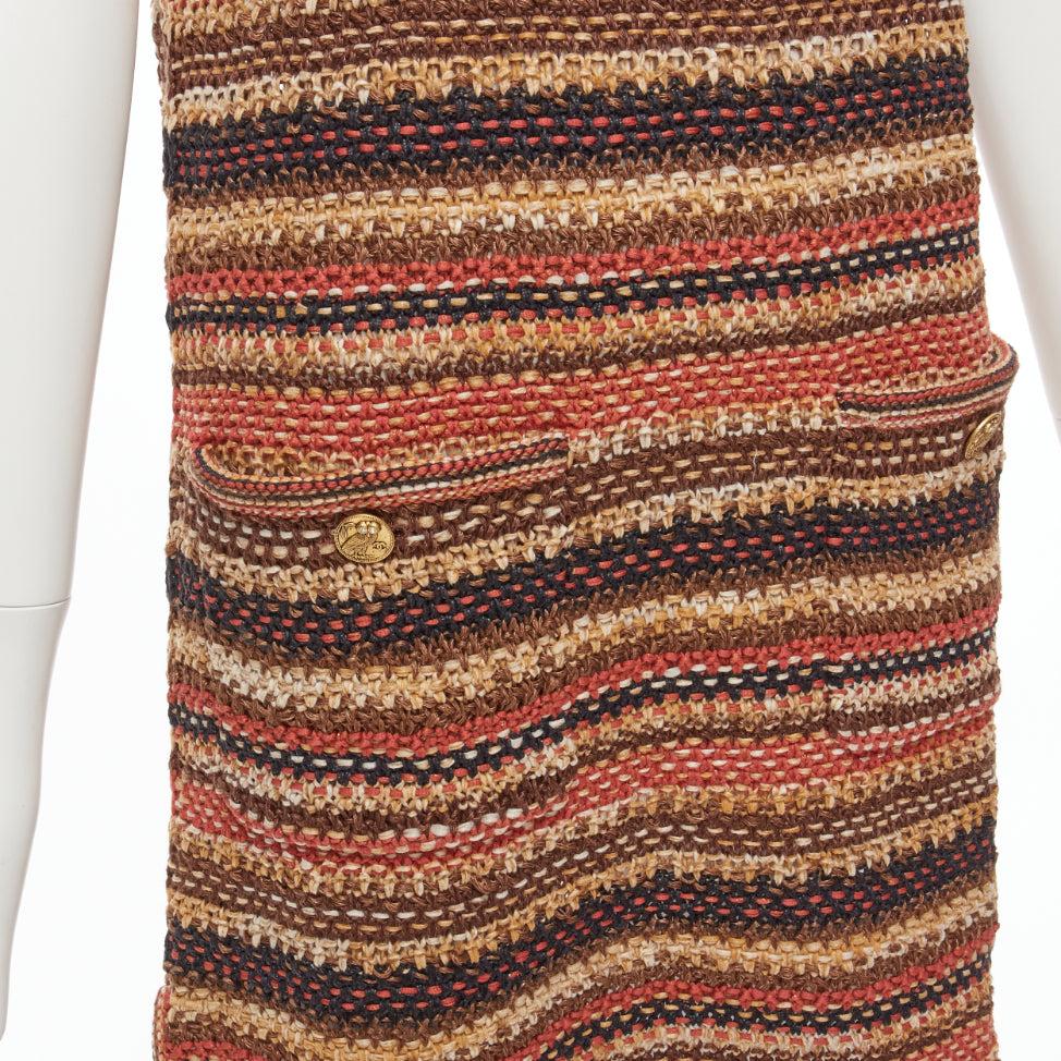 new CHANEL 2018 Runway CC button brown striped linen cotton knit dress FR38 M en vente 3