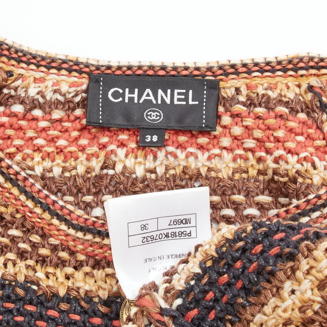 new CHANEL 2018 Runway CC button brown striped linen cotton knit dress FR38 M For Sale 4
