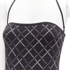 new CHANEL 20C black CC logo mosaic embellished halter swimsuit FR38 M
