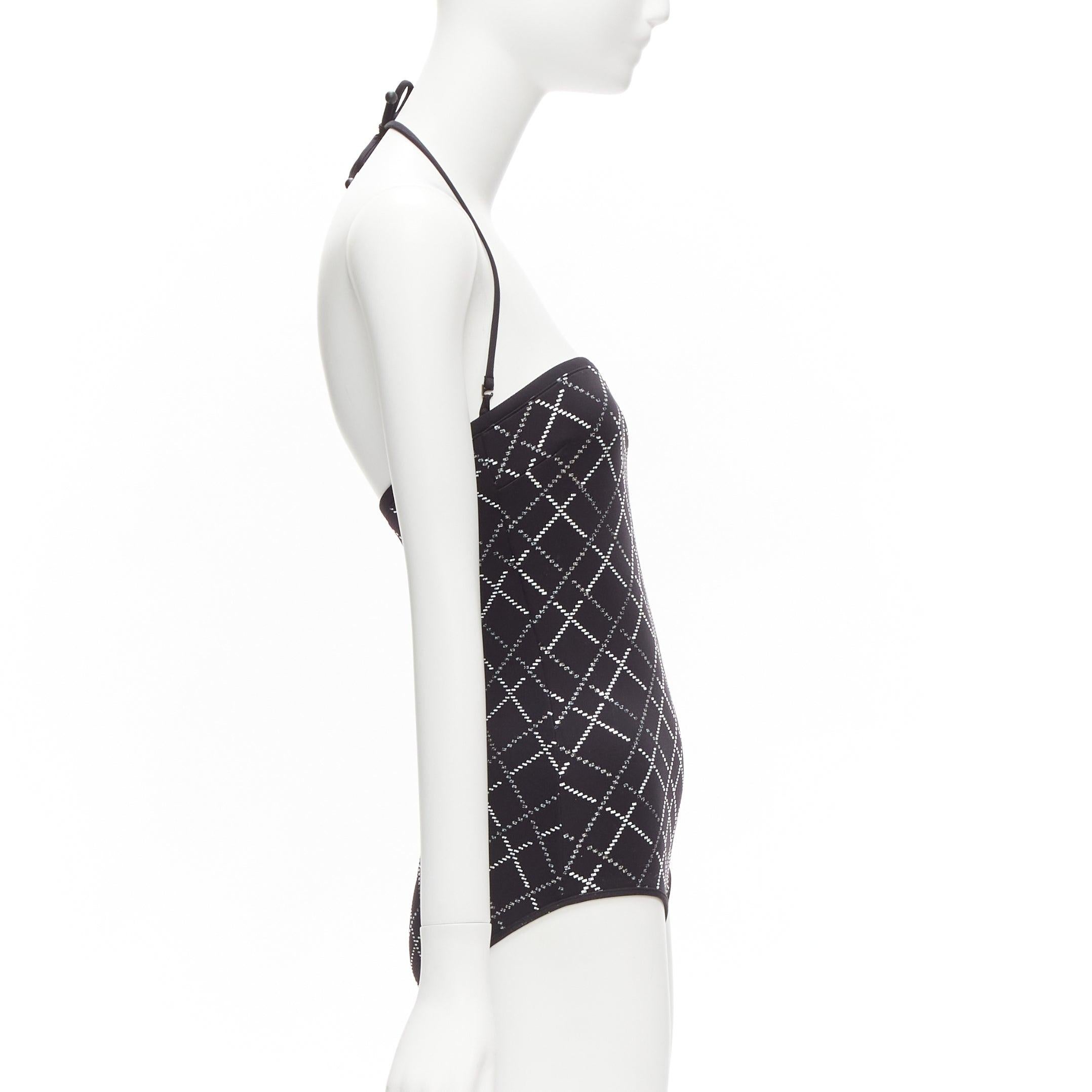 Women's new CHANEL 20C black CC logo mosaic embellished halter swimsuit FR38 M