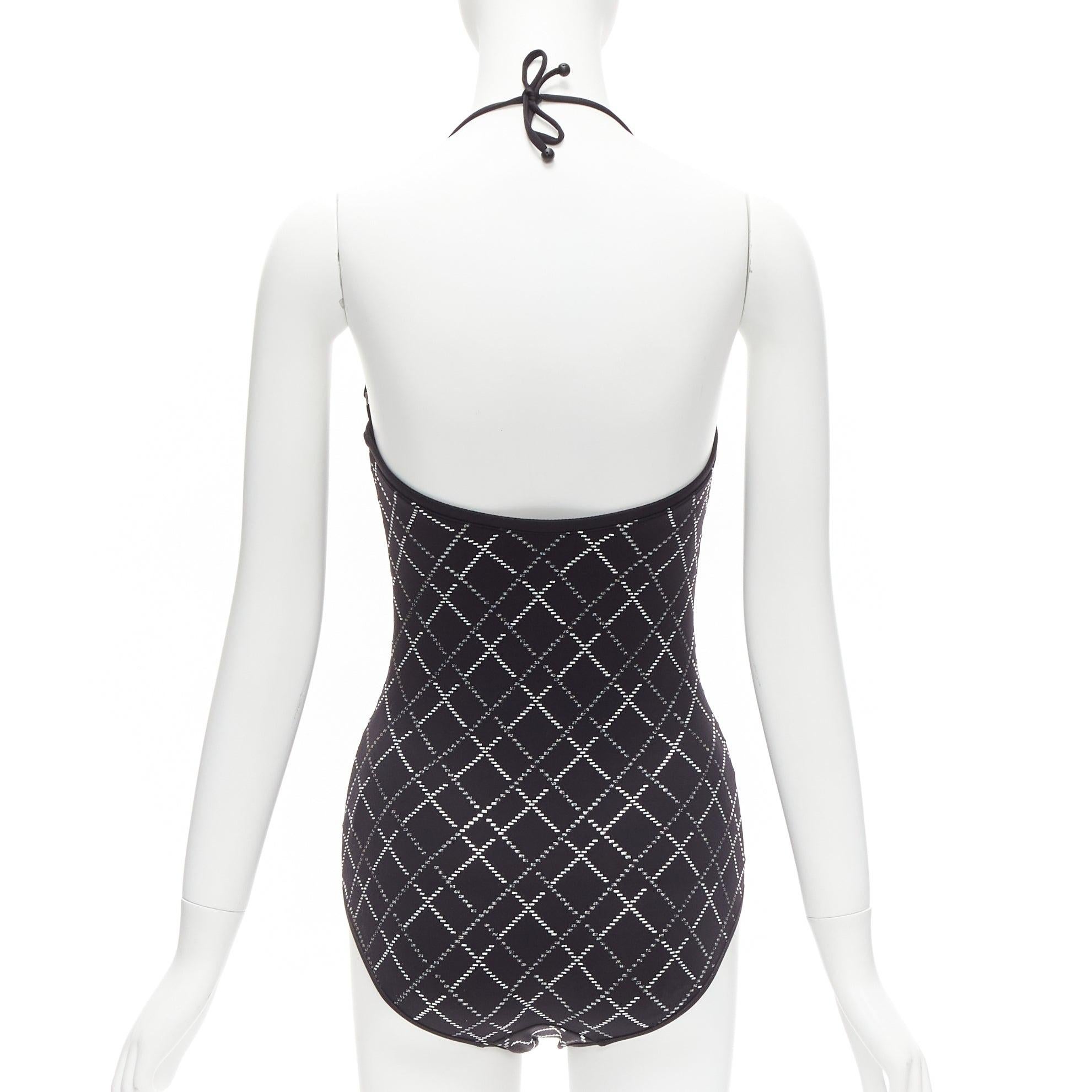 new CHANEL 20C black CC logo mosaic embellished halter swimsuit FR38 M 1