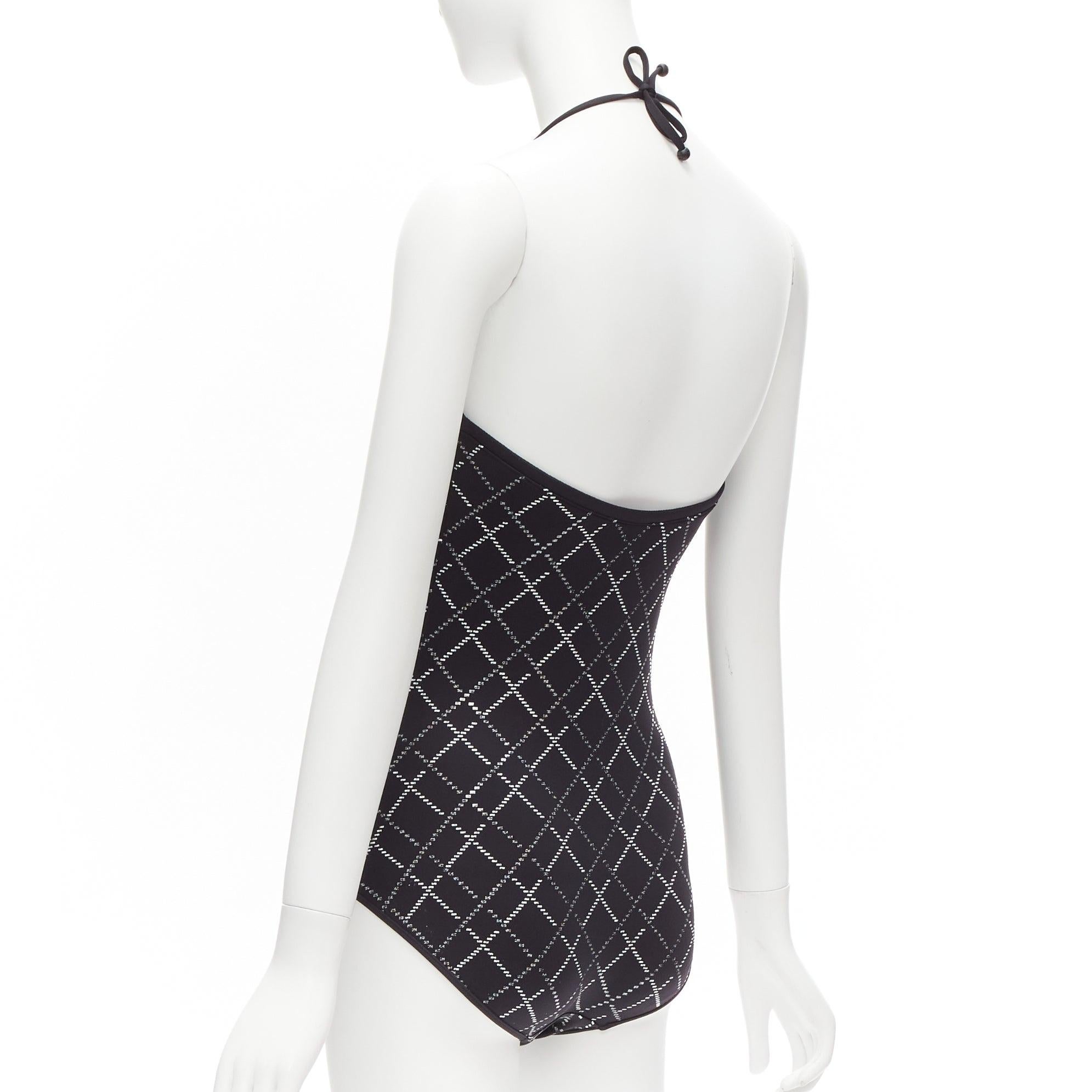 new CHANEL 20C black CC logo mosaic embellished halter swimsuit FR38 M 2