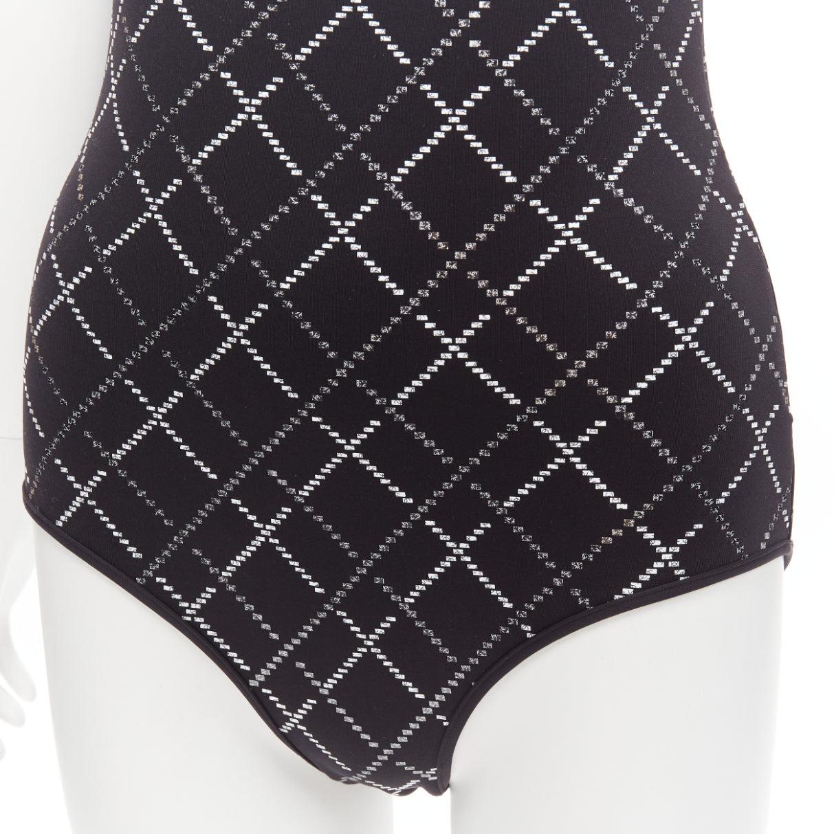 new CHANEL 20C black CC logo mosaic embellished halter swimsuit FR38 M 3