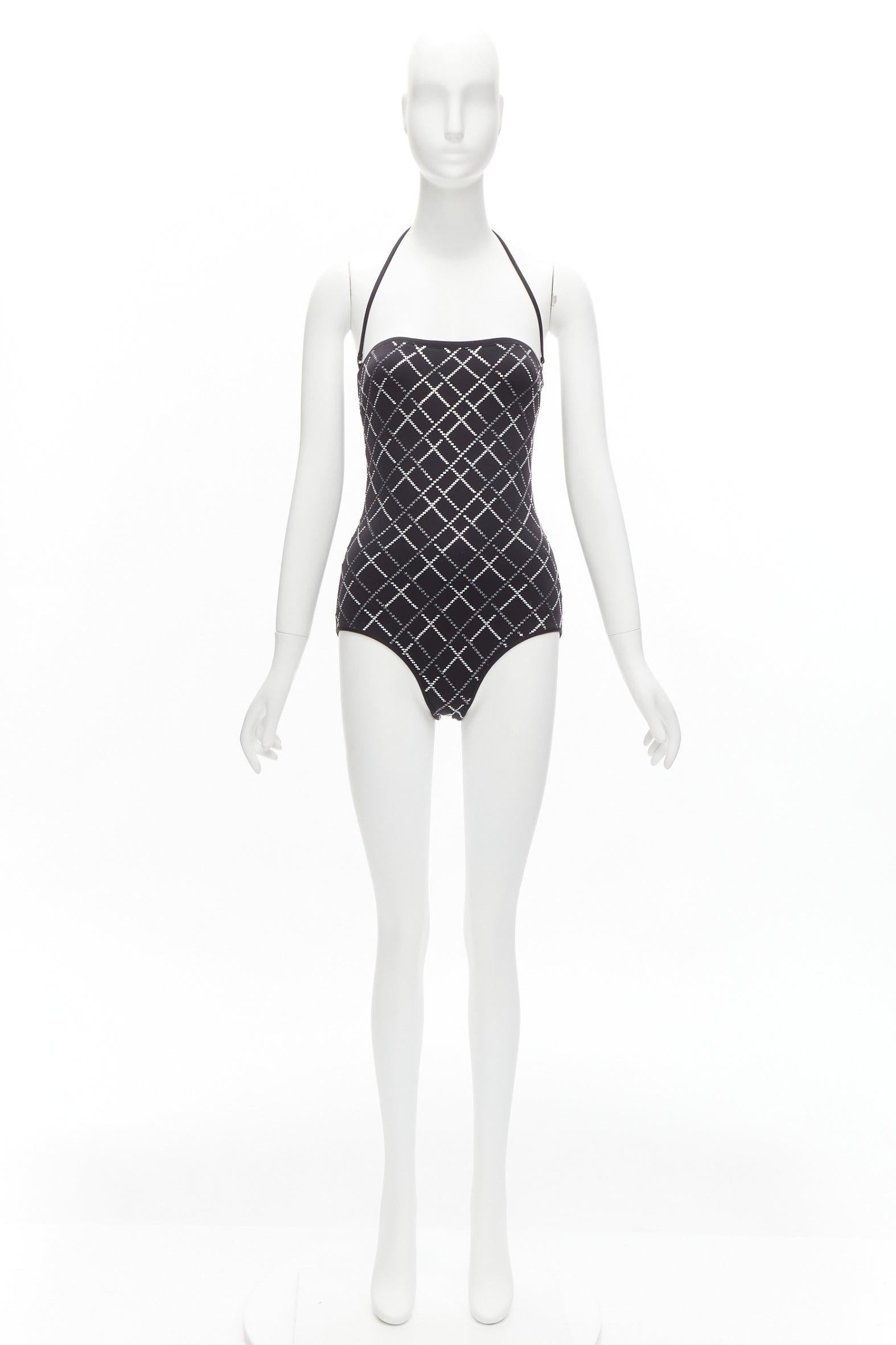 new CHANEL 20C black CC logo mosaic embellished halter swimsuit FR38 M 5