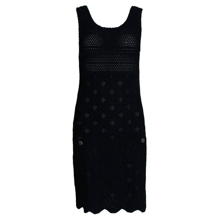 Unworn Chanel Little Black Dress Knit Dress with Zipper Detail 38