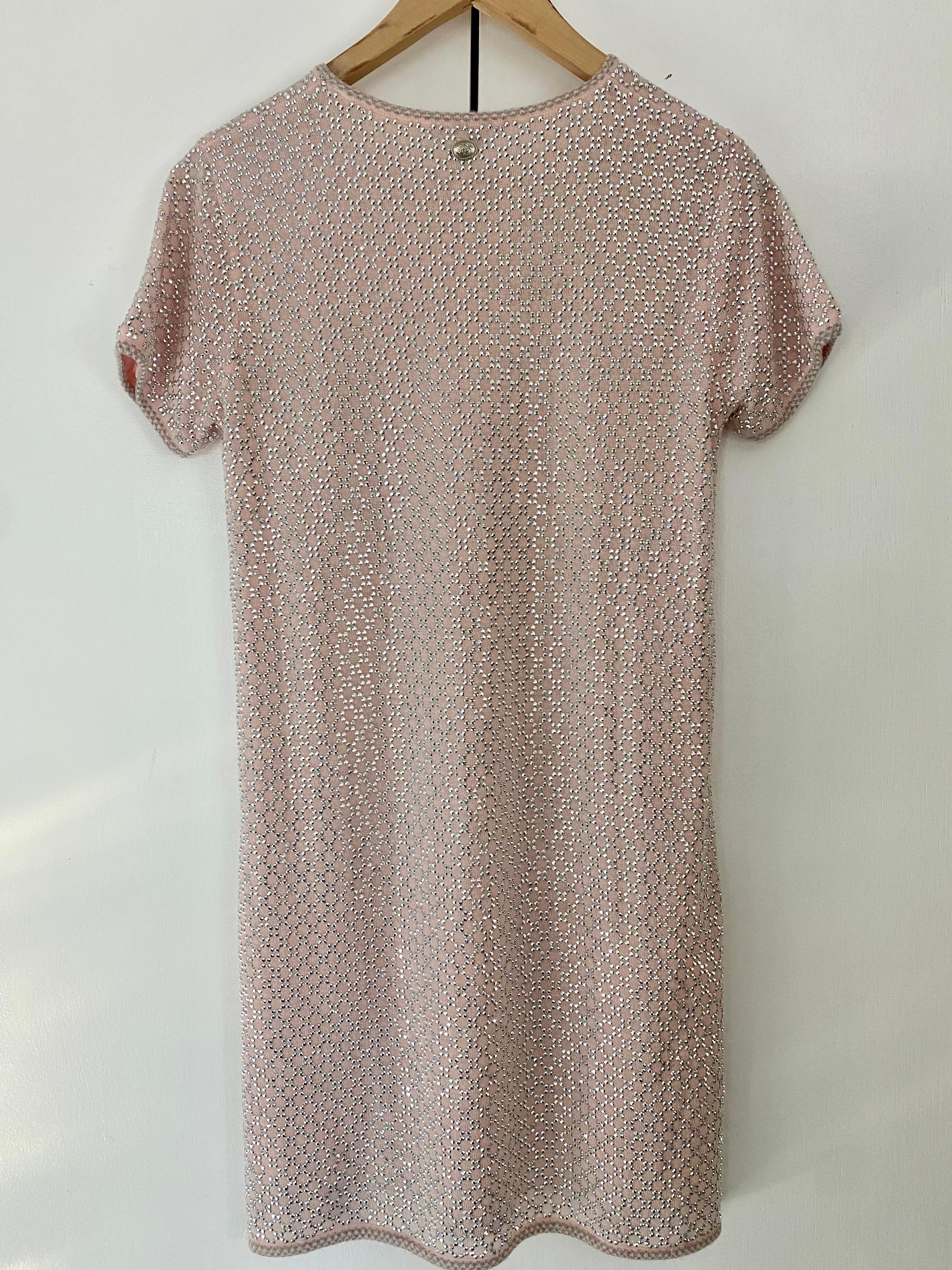New Chanel Baby Pink Silver Studded Embellished Dress Size 38 For Sale 6