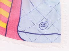 New Chanel Beach Hat Multicolor Red 52" Cashmere Silk Scarf Shawl