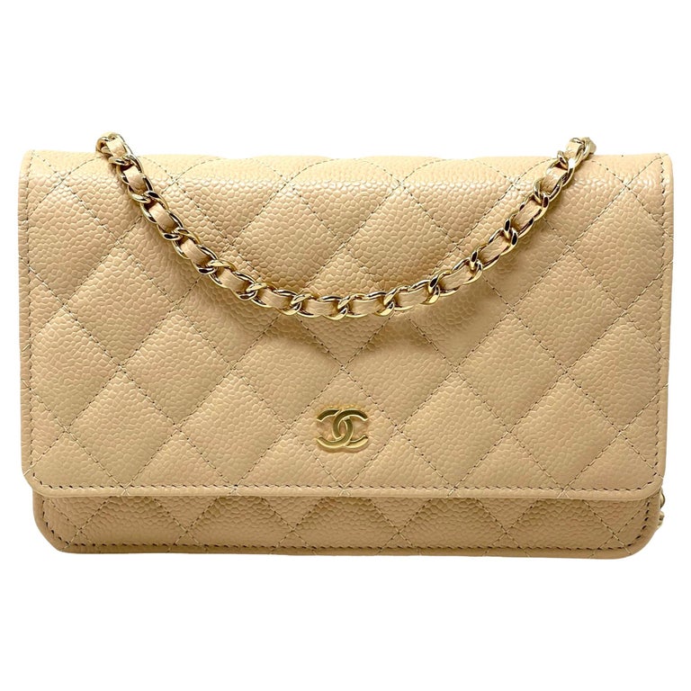 NEW Chanel Beige Classic Quilted Caviar Leather Wallet on a Chain Crossbody  Bag For Sale at 1stDibs