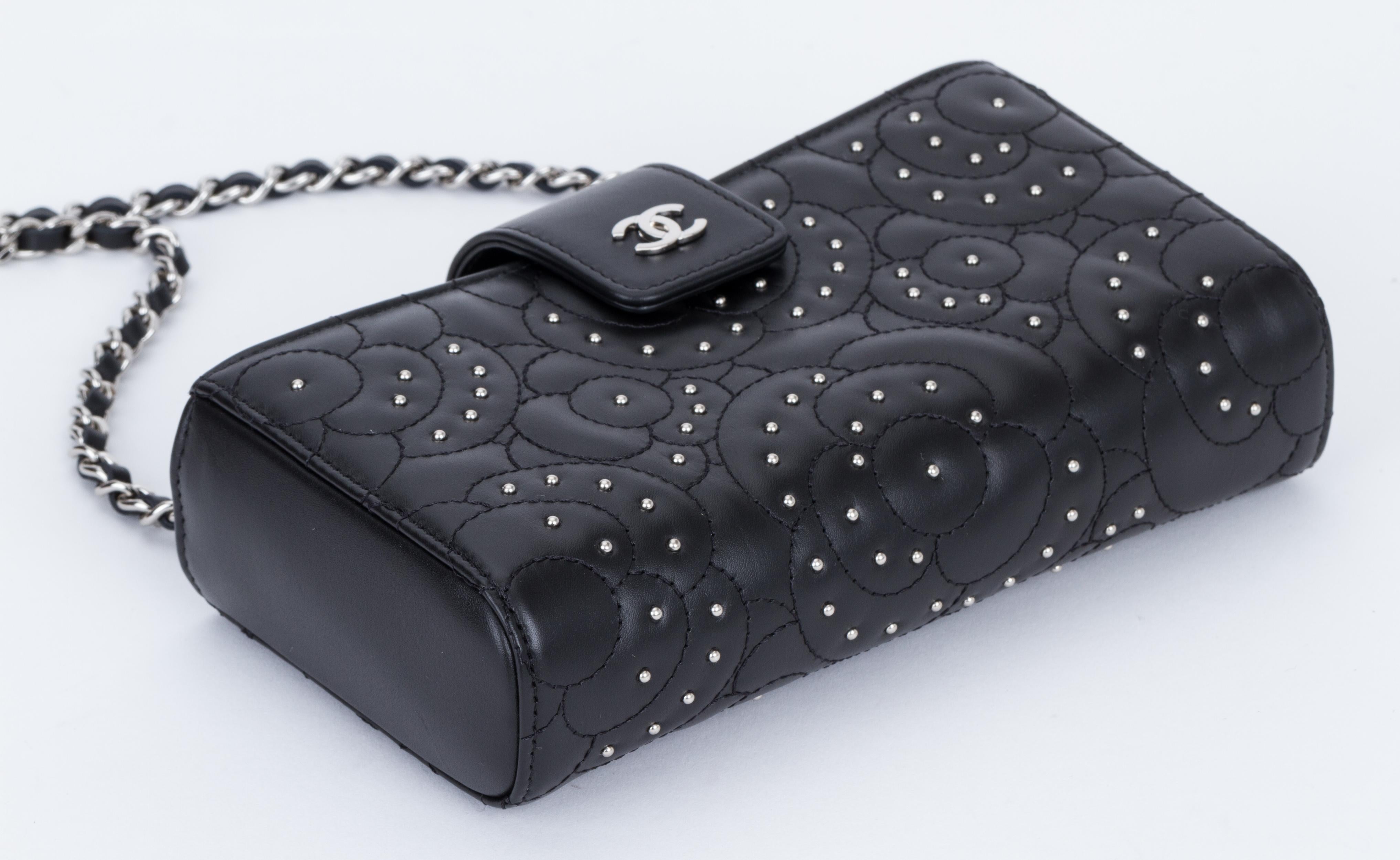 Women's New Chanel Black Camellia Stud Crossbody Bag