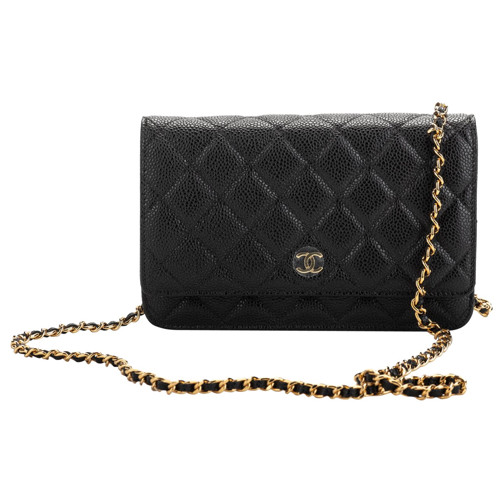 New Chanel Black Caviar Gold Cross Body Chain Bag