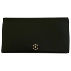 NEW Chanel Black CC Logo Long Flap Wallet - Full Set