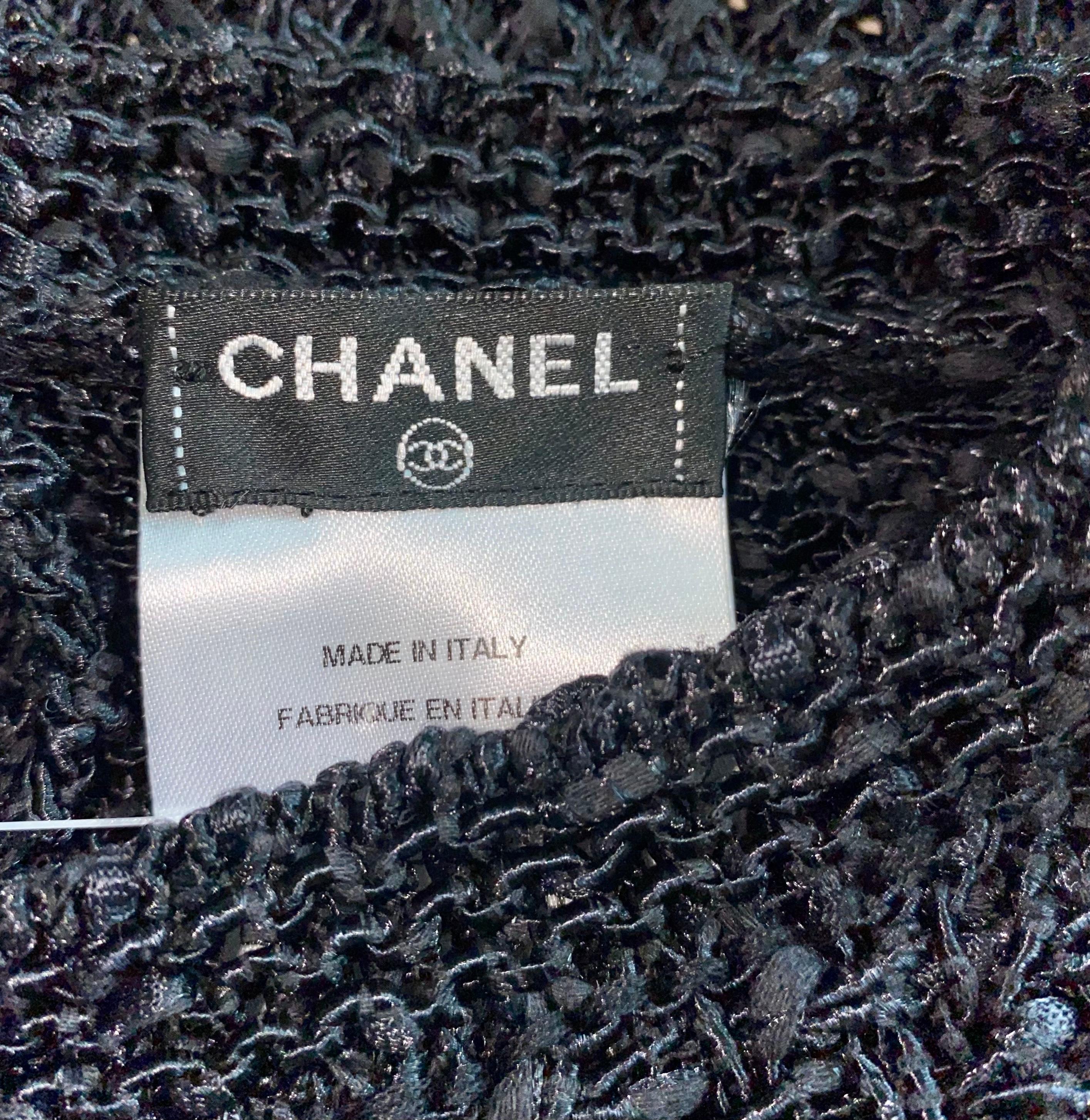 NEW Chanel Black Crochet Knit Woven Dress 42 For Sale 1