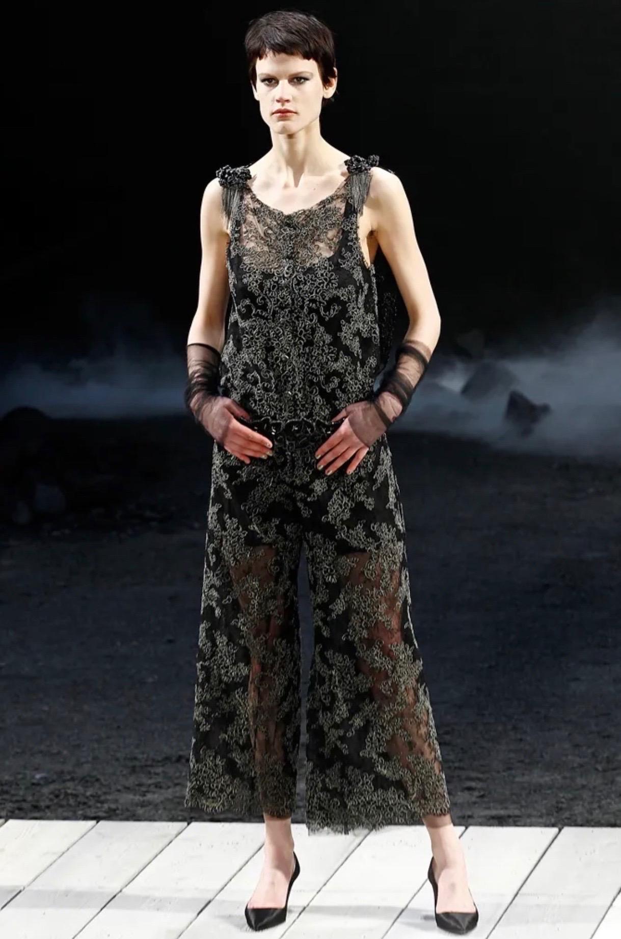 NEW Chanel Black Lace Embroidery Evening Jumpsuit Overall 40 For Sale 4