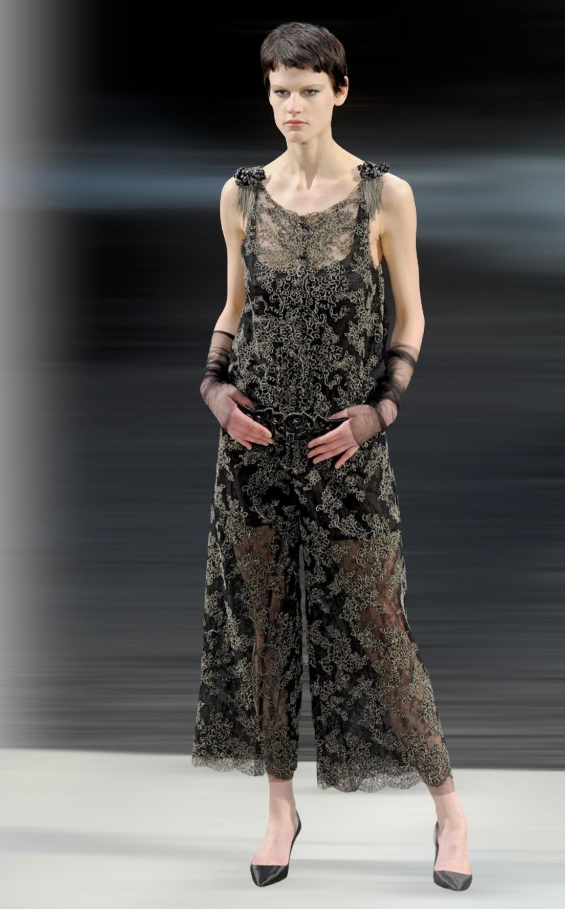 NEW Chanel Black Lace Embroidery Evening Jumpsuit Overall 40 For Sale 1