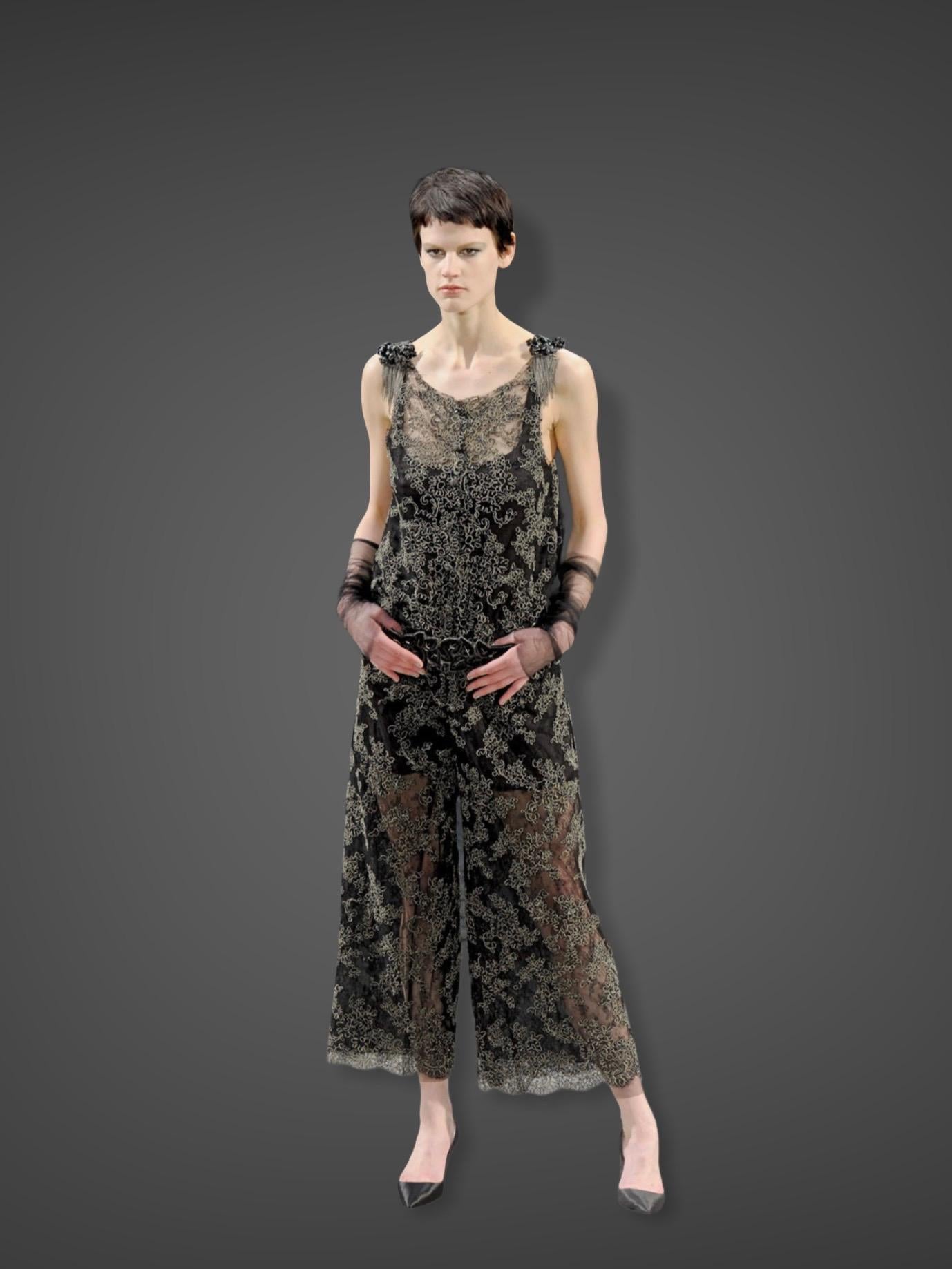 NEW Chanel Black Lace Embroidery Evening Jumpsuit Overall 40 For Sale 2