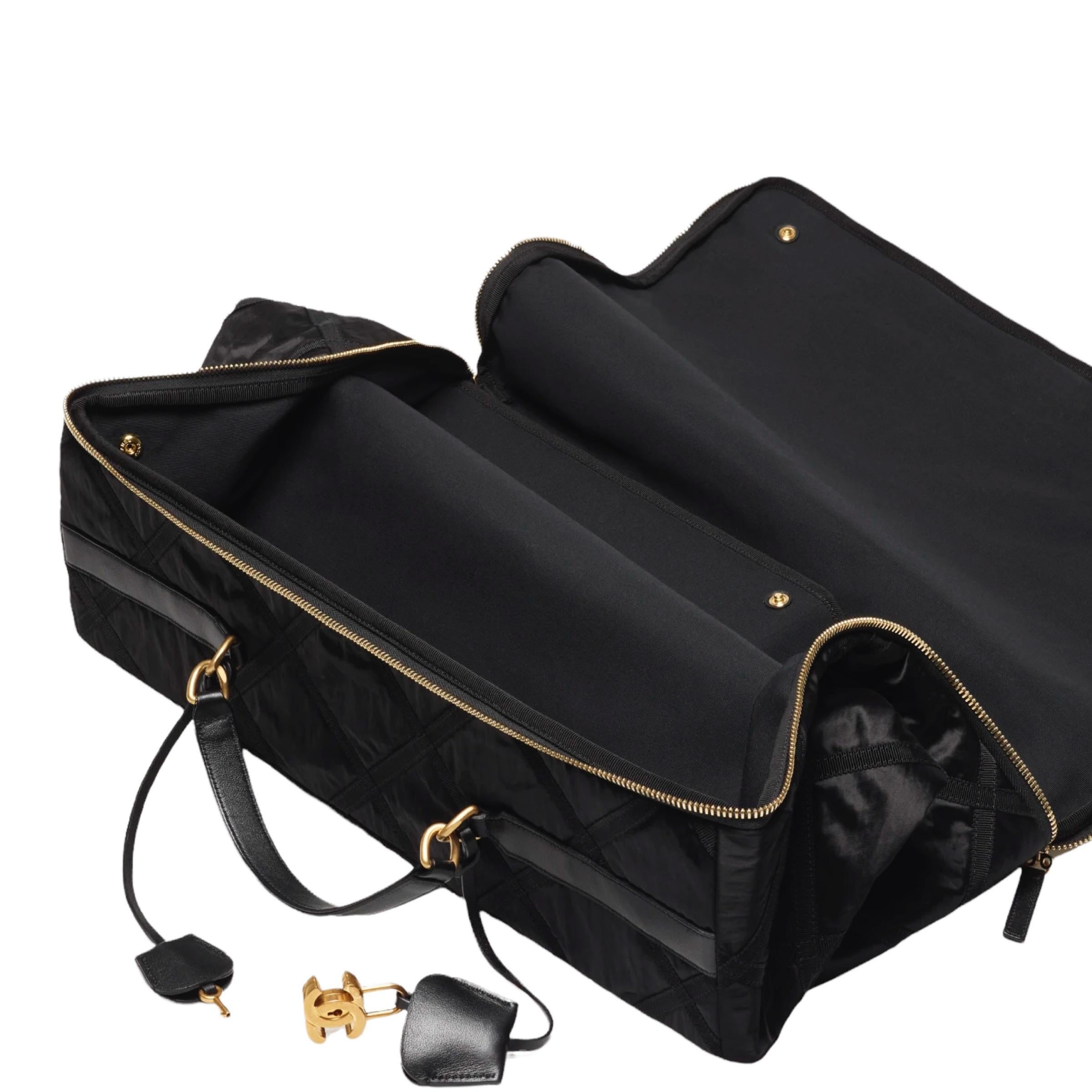 NEW Chanel Black Nylon Large Travel Bag Gold-Tone Hardware Tote Duffle Bag 2022 For Sale 5