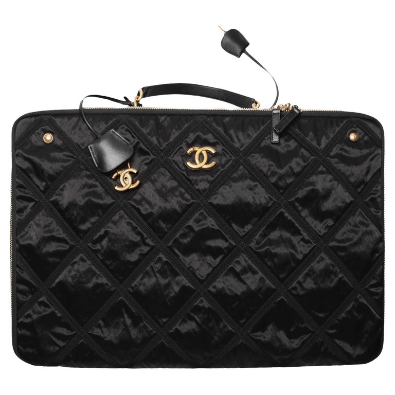 NEW Chanel Black Nylon Large Travel Bag Gold-Tone Hardware Tote