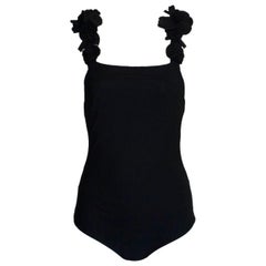 NEW Chanel Black One-Piece Camellia Signature Swimsuit CC Logo Plate