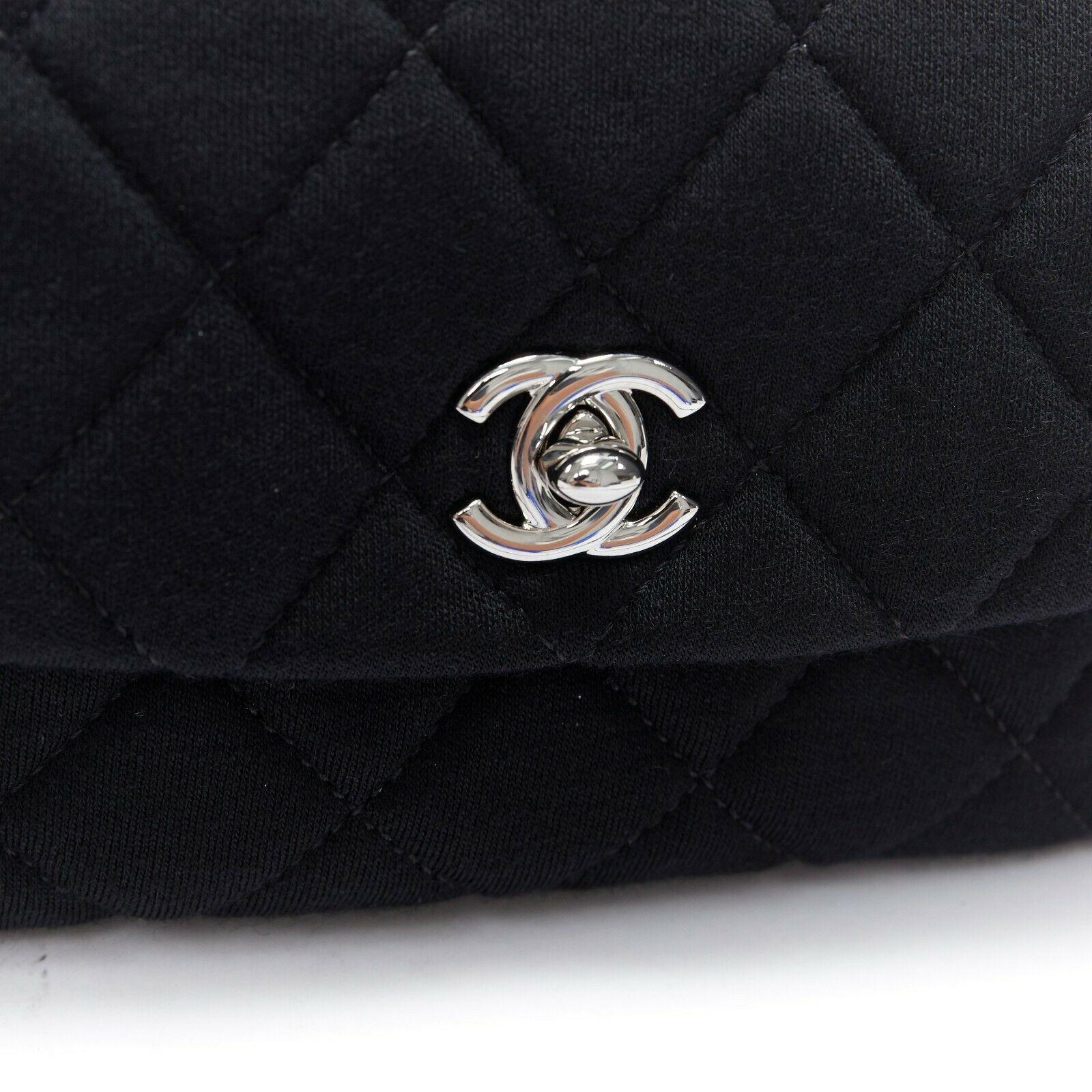 Women's new CHANEL black quilted cotton silver-tone CC turnlock 2.55 chain shoulder bag