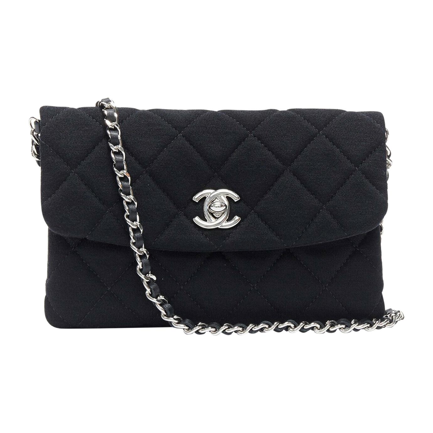 new CHANEL black quilted cotton silver-tone CC turnlock 2.55 chain shoulder bag