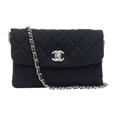 new CHANEL black quilted cotton silver-tone CC turnlock 2.55 chain shoulder bag