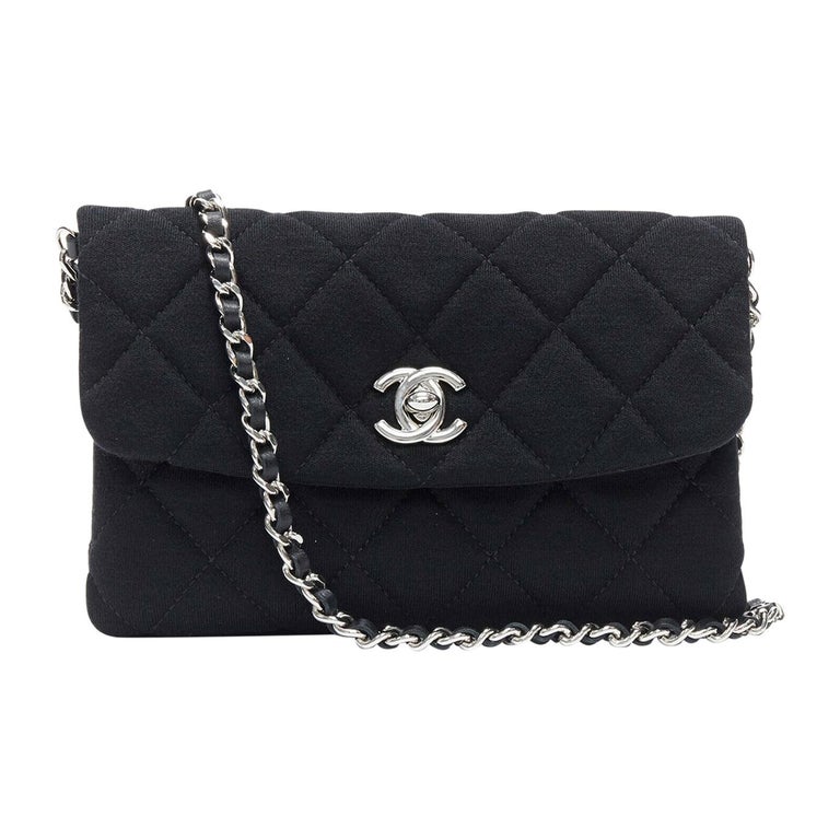 CHANEL 2.55 Shoulder Bag Single Flap Black Cotton Quilted Silver Chain  Handbag
