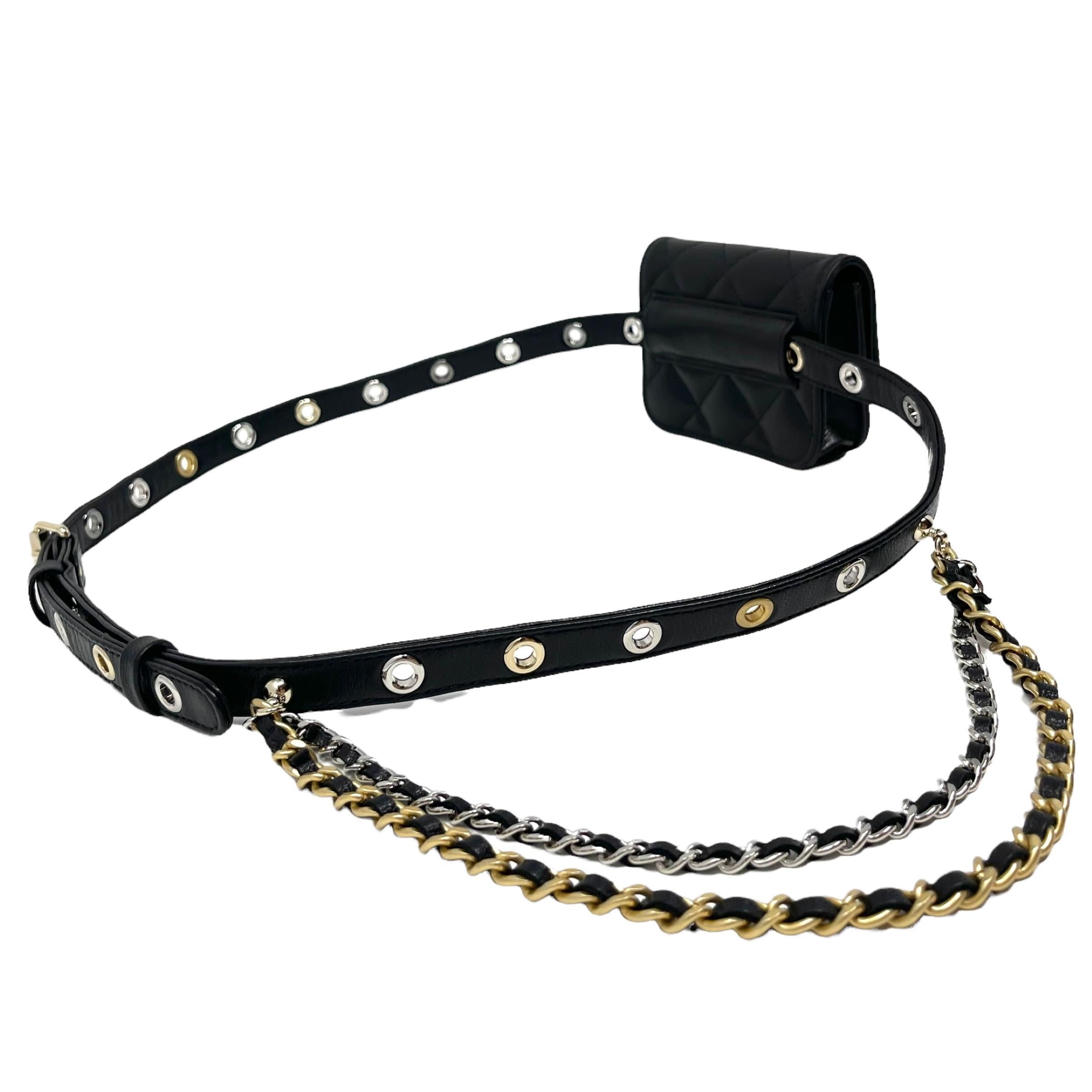 NEW Chanel Black Quilted Leather Waist Bag Belt Bag For Sale 7