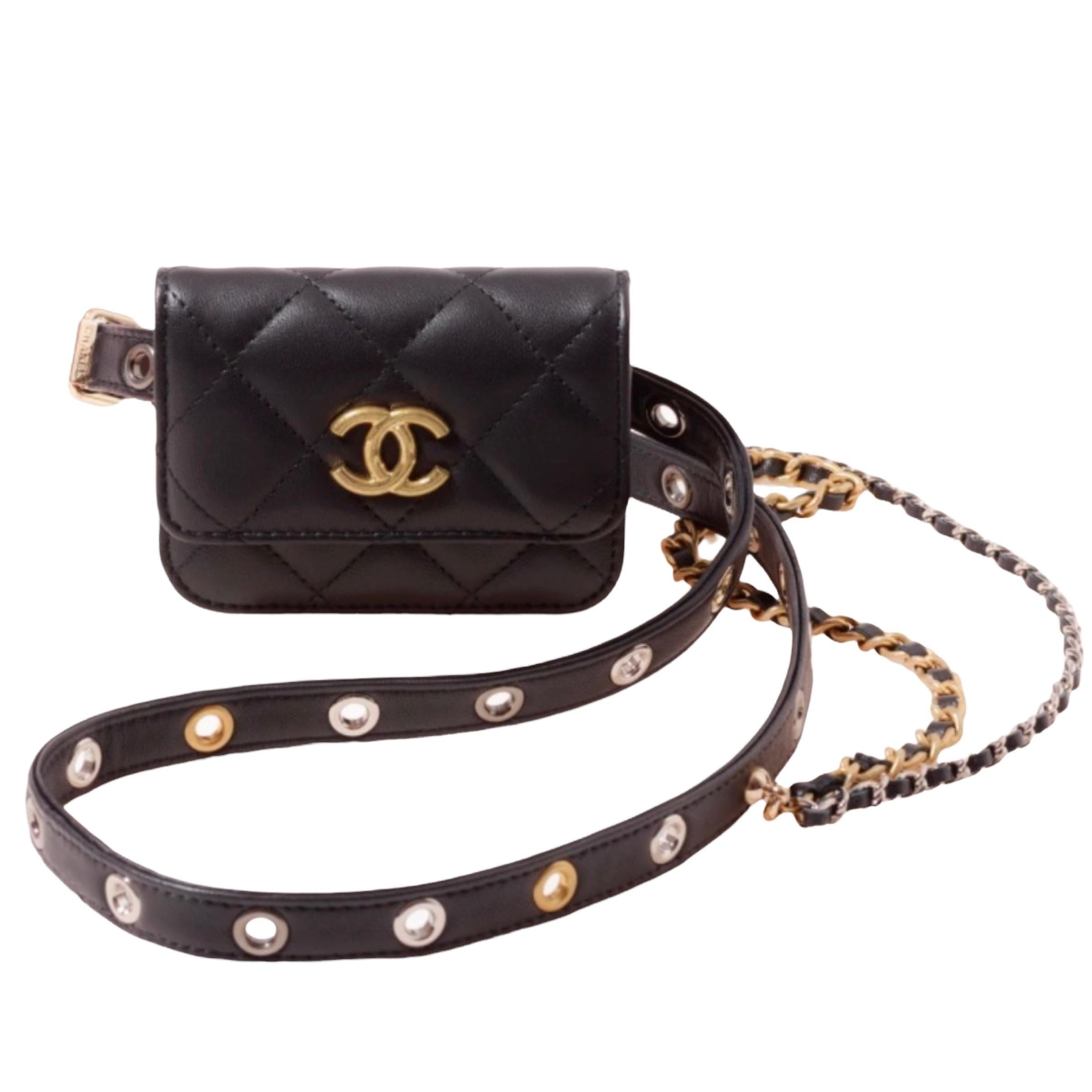 NEW Chanel Black Quilted Leather Waist Bag Belt Bag For Sale 2