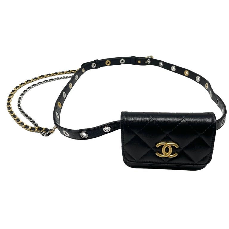 NEW Chanel Black Quilted Leather Waist Bag Belt Bag For Sale at 1stDibs