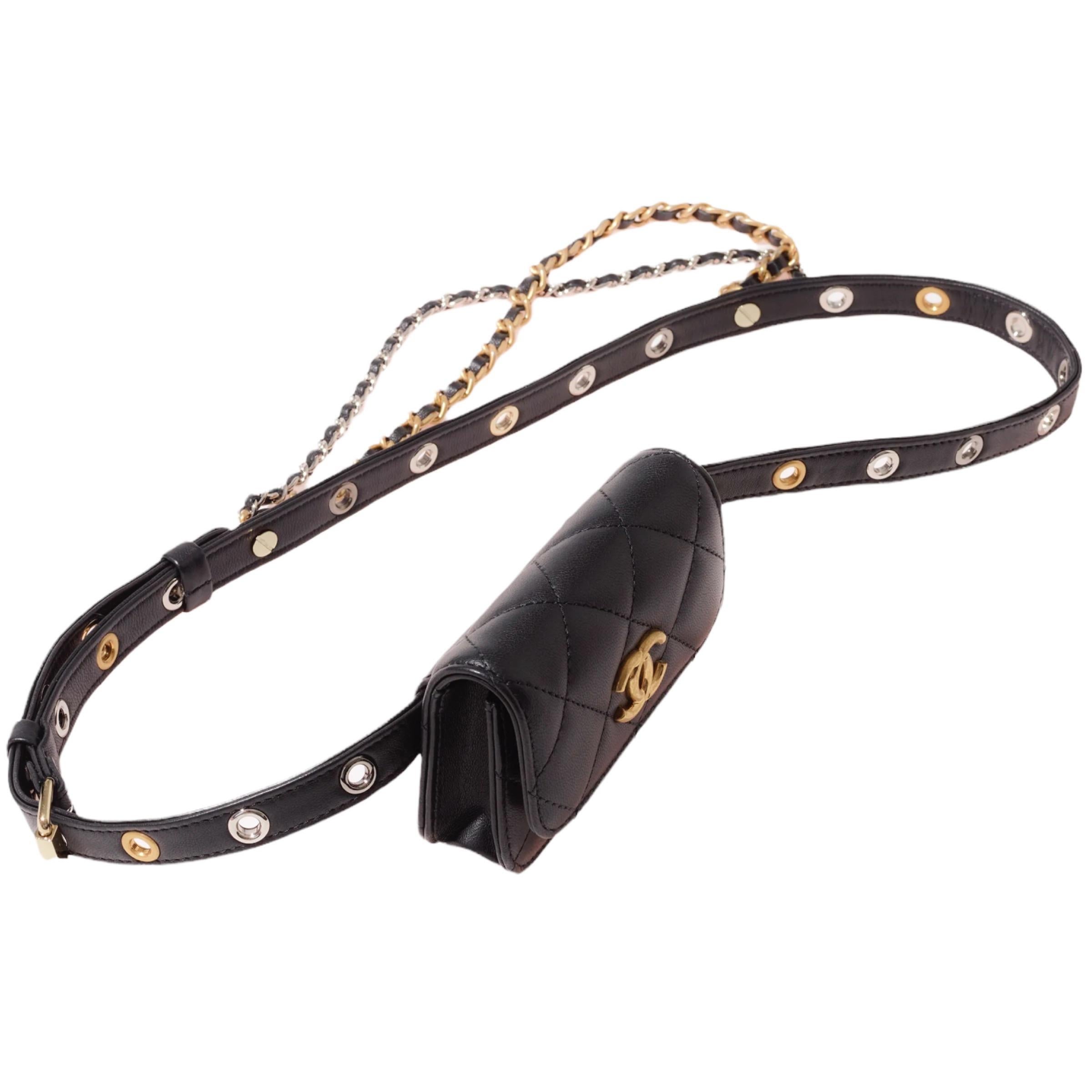 NEW Chanel Black Quilted Leather Waist Bag Belt Bag For Sale 5