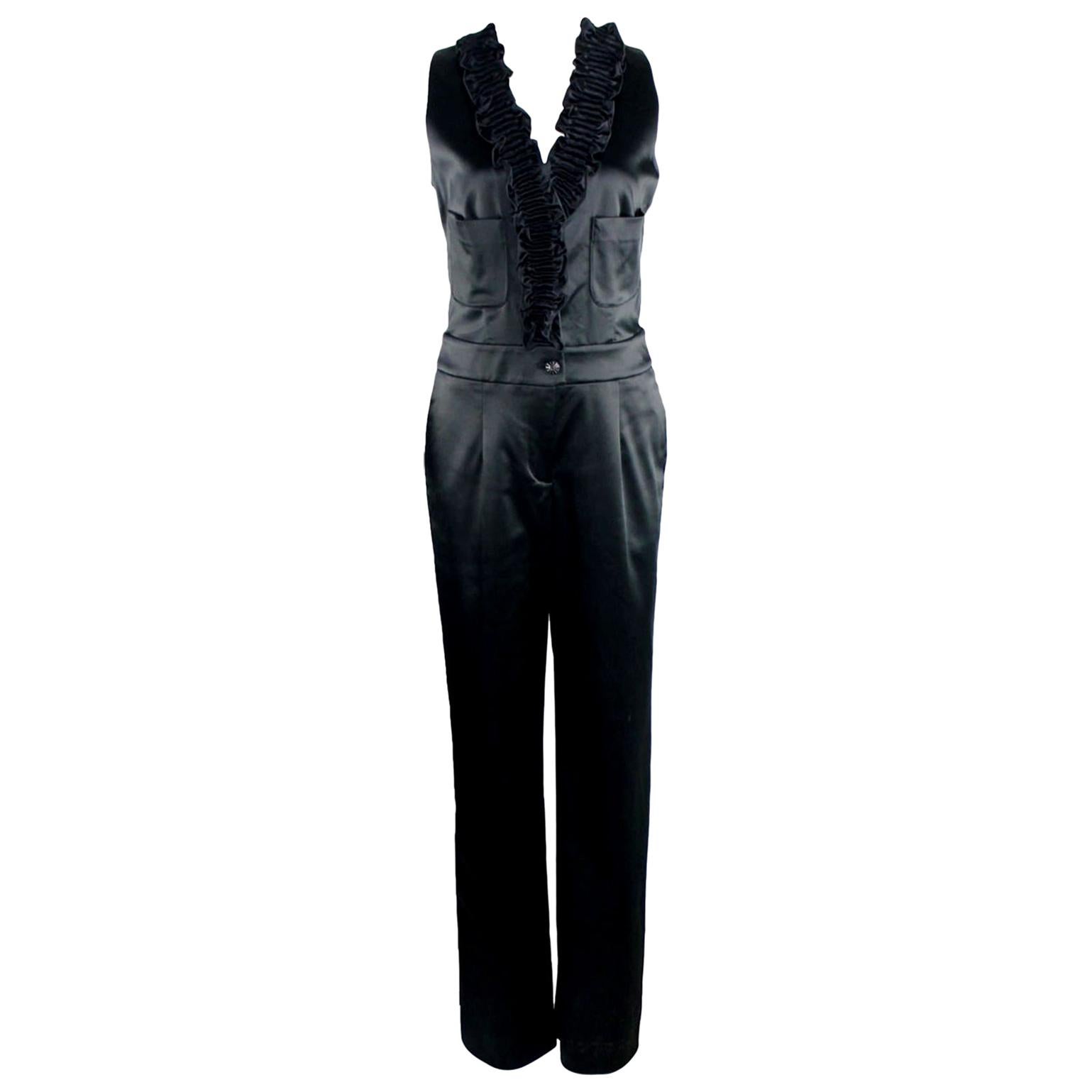 NEW Chanel Black Ruched Evening Tuxedo Smoking Style Jumpsuit Overall