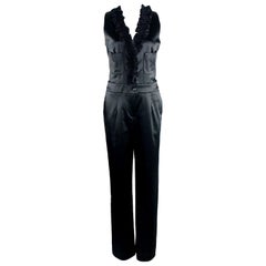 NEW Chanel Black Ruched Evening Tuxedo Smoking Style Jumpsuit Overall