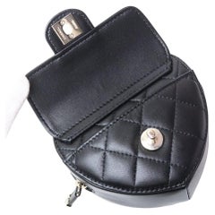 New Chanel Black Small Quilted Lambskin Leather Heart Bag