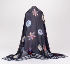New Chanel Black Snowflake Print Silk Cashmere 54" Shawl