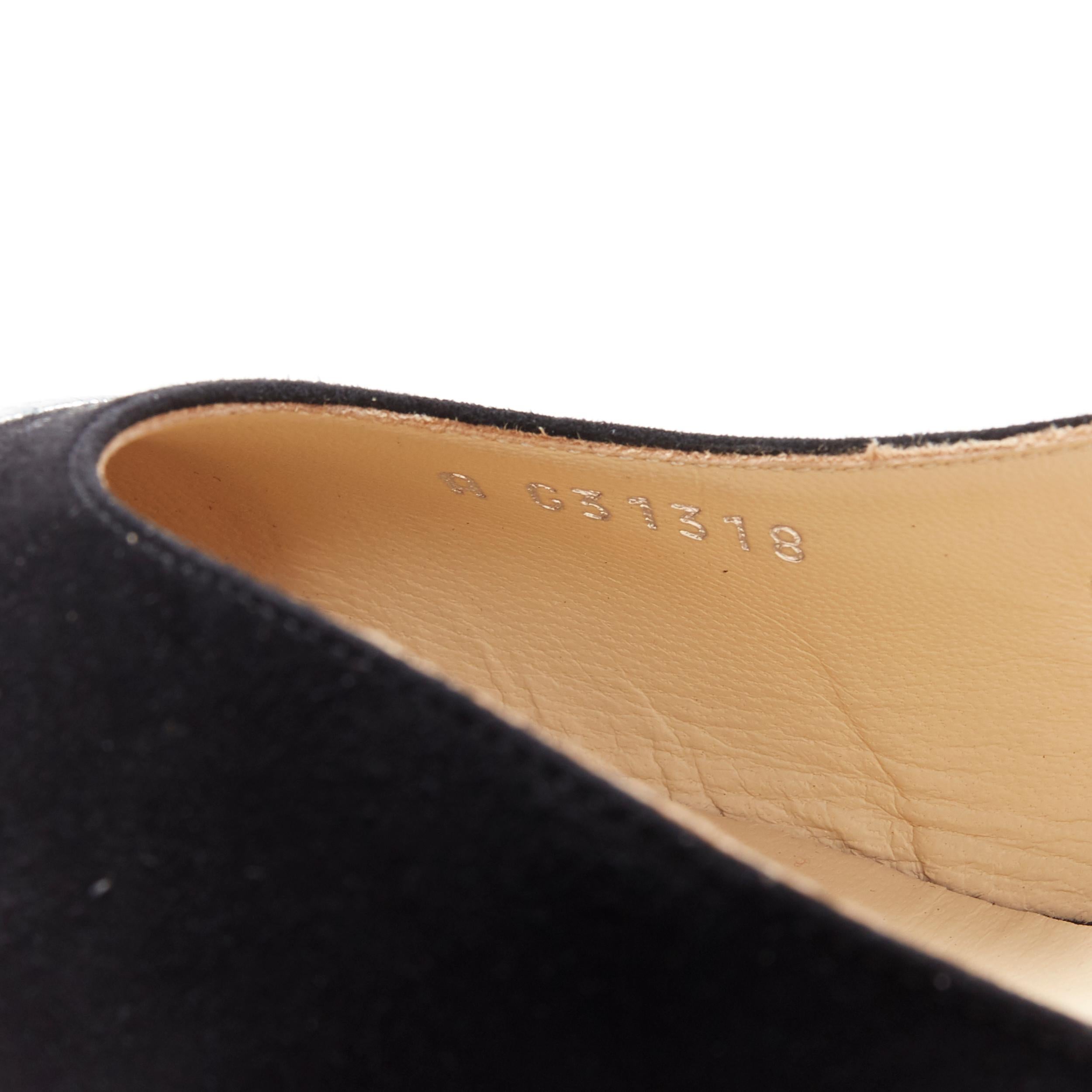 new CHANEL black suede silver toe cap CC logo mid block heel slingback pump EU39 1